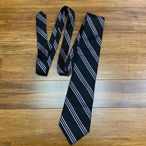 Enro Mens Black Silk Tie Diagonal‎ Blue Pink Stripes Classic Business Necktie